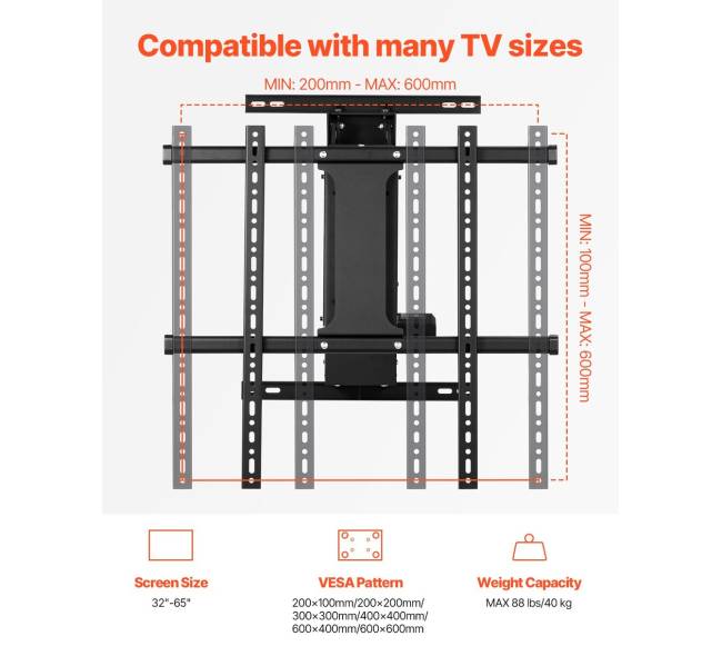Elektrinis TV sieninis laikiklis, 32-65 in2