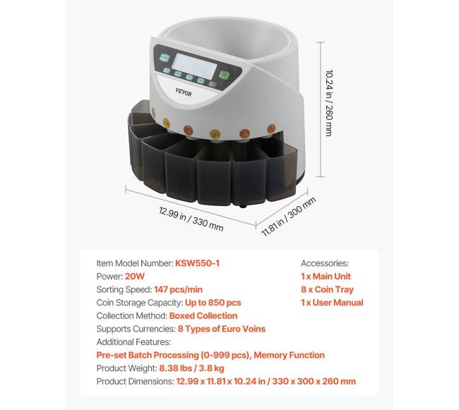 Euro monetų rūšiuoklė su LCD ekranu6
