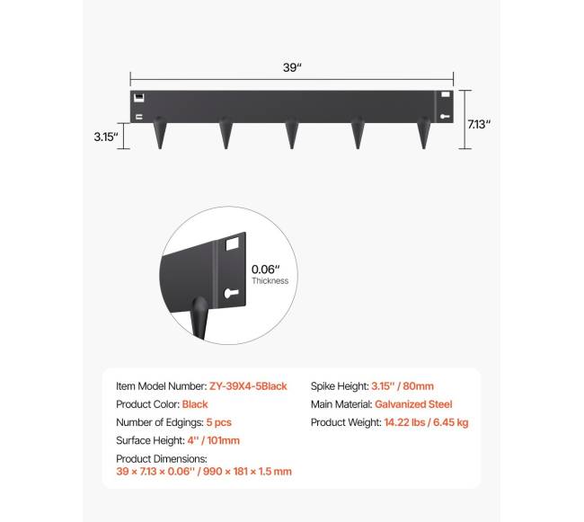 Plieninės kraštinės sodui 5 vnt 99 x 10 cm juodos6