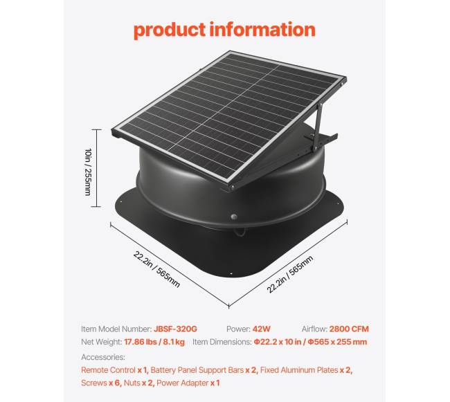Stogo antvėję ventiliatorius su saulės energija ir termostatu6