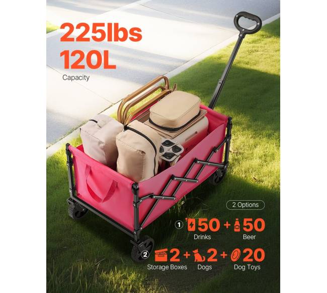 Sulankstomas sodo vežimėlis 120L rožinis1