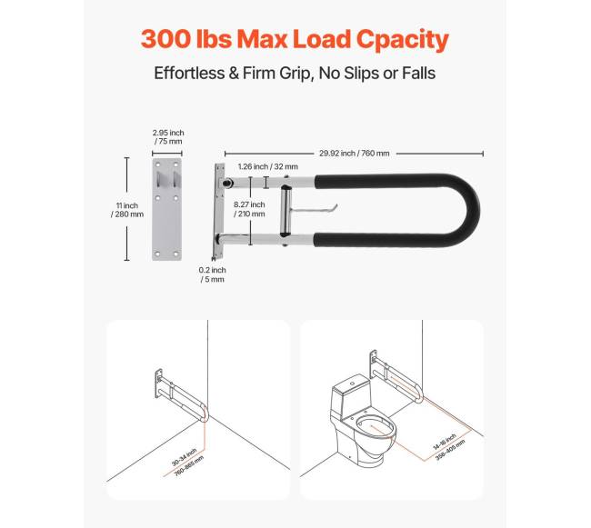 Sulankstomas tualeto turėklas su popieriaus laikikliu1