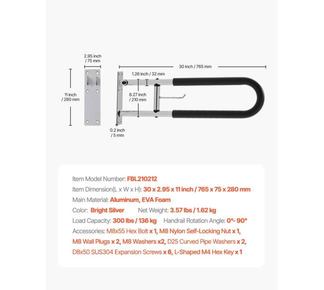 Sulankstomas tualeto turėklas su popieriaus laikikliu6