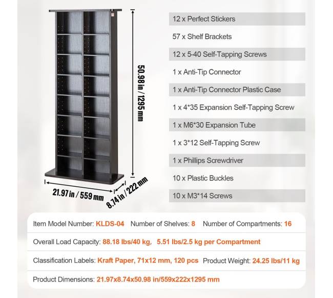 Medijų saugojimo spintelė 8 lentynų, 464 CD6