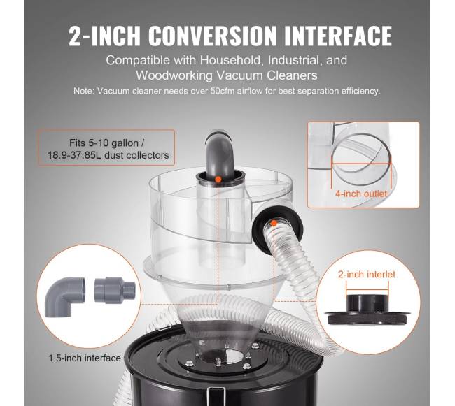 Cikloninis dulkių separatorius 4" 18.9-37.85L talpai3
