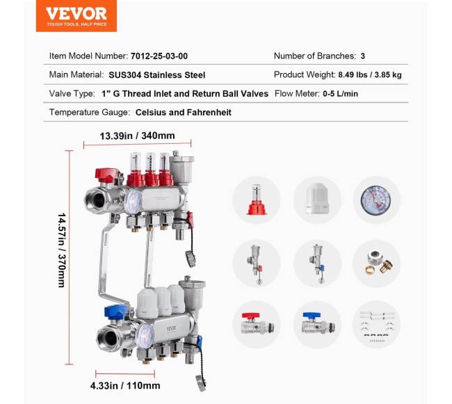 trijų šakų šildymo kolektorius grindų šildymui6