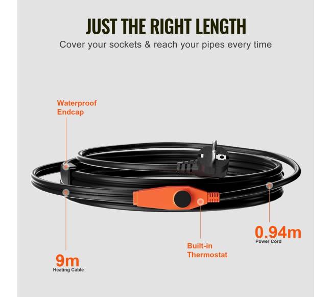 9 m 23 Wm vamzdžių šildymo kabelis su termostatu4