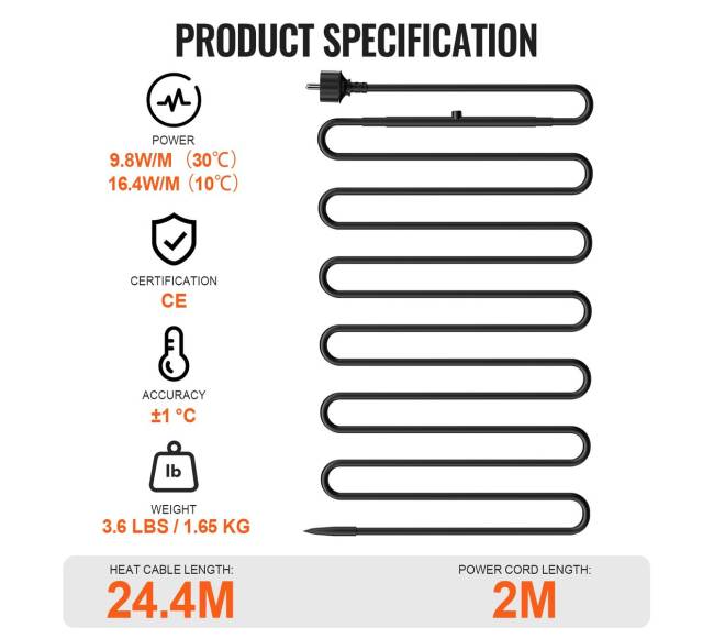 Savitvarkantis vamzdžių šildymo kabelis 24,4 m6