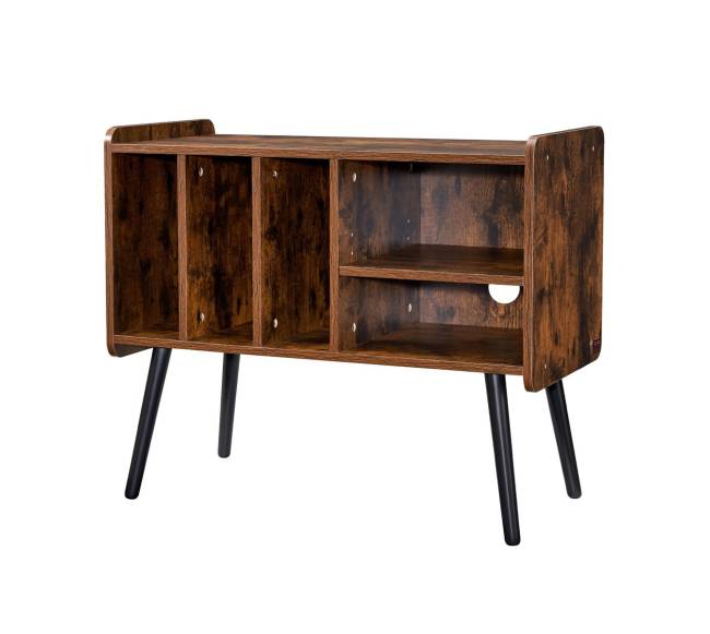 Dviejų aukštų medinis patefono stovas su trimis spintelėmis0