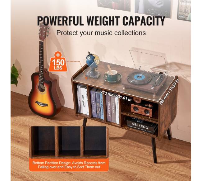 Dviejų aukštų medinis patefono stovas su trimis spintelėmis3