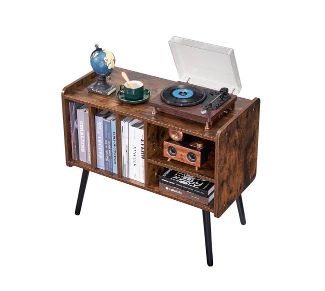 Dviejų aukštų medinis patefono stovas su trimis spintelėmis10