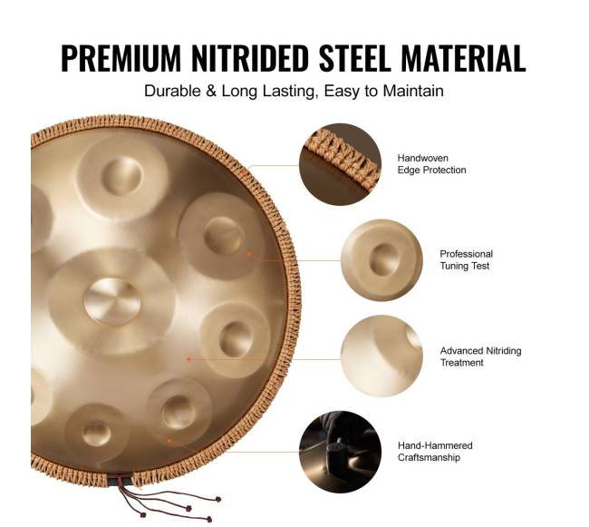 22 cm 9 natų plieninis būgnelis su lazdeliu3