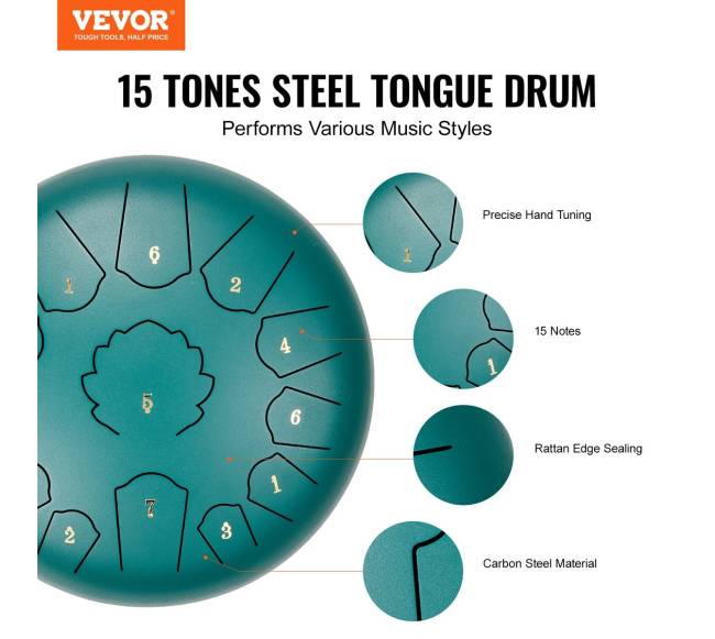 Plieninis liežuvinis būgnas 12 in 13 natų C pagrindinis žalias1