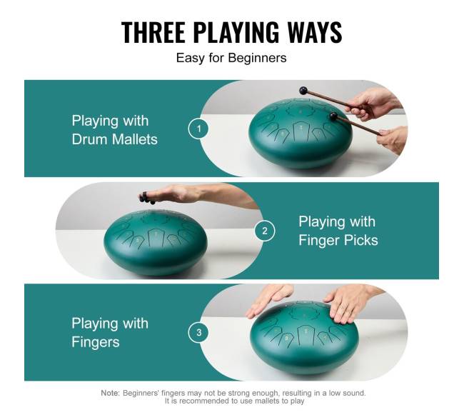 Plieninis liežuvinis būgnas 12 in 13 natų C pagrindinis žalias3