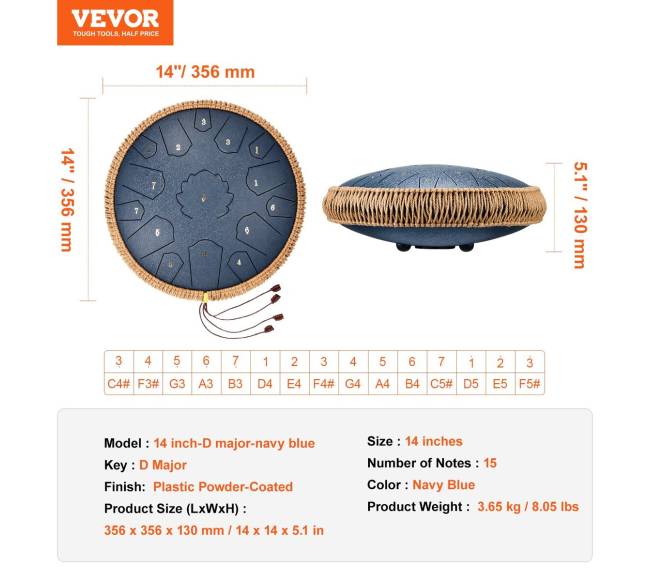 Plieninis liežuvėlių būgnas 36 cm 15 natų6