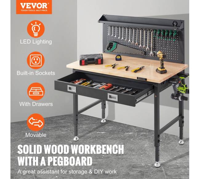 Daugiafunkcinis medinis darbastalis 121x61 cm su elektros lizdais1