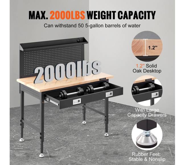 Daugiafunkcinis medinis darbastalis 121x61 cm su elektros lizdais2