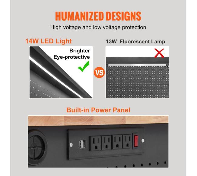 Daugiafunkcinis medinis darbastalis 121x61 cm su elektros lizdais4