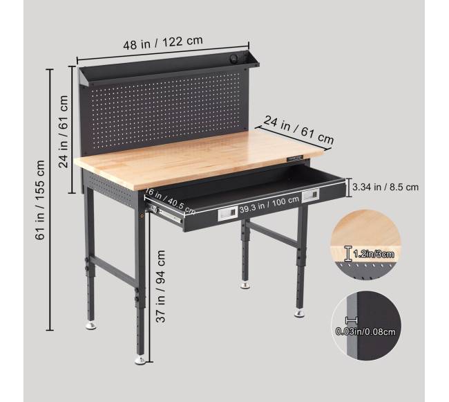 Daugiafunkcinis medinis darbastalis 121x61 cm su elektros lizdais6