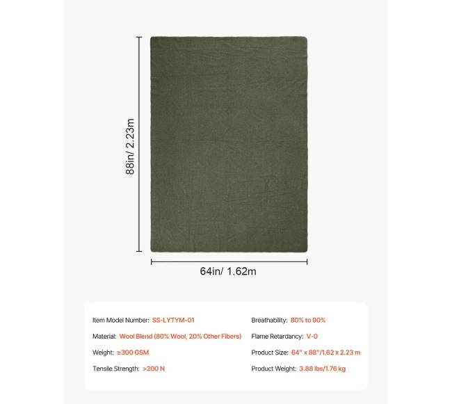 Vilnonis žalias turistinis pledas 1.62 x 2.23 m6