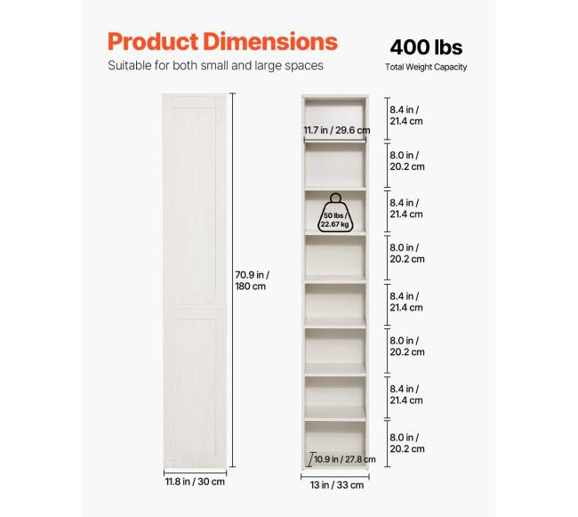 8 pakopų siaura balta medinė knygų lentyna1