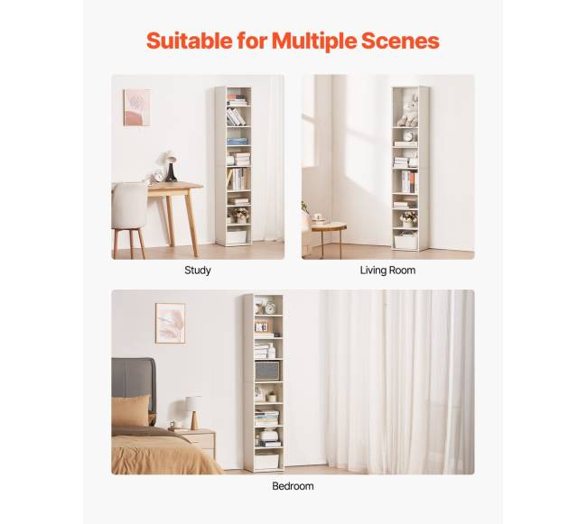 8 pakopų siaura balta medinė knygų lentyna5