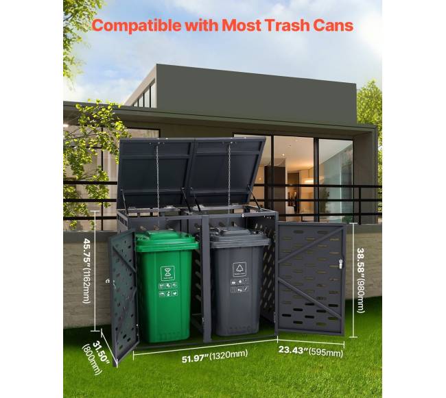 Šiukšliadėžių laikymo sandėliukas su grandinės dangčiu1