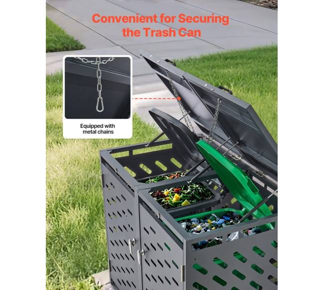 Šiukšliadėžių laikymo sandėliukas su grandinės dangčiu4