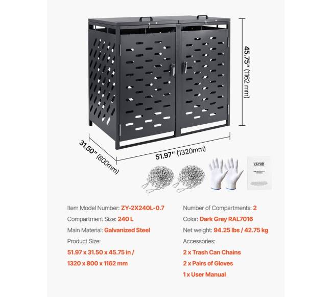 Šiukšliadėžių laikymo sandėliukas su grandinės dangčiu6