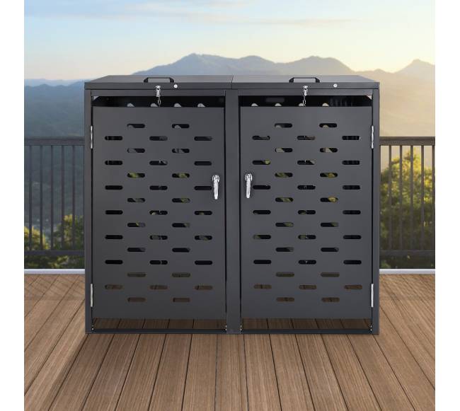 Šiukšliadėžių laikymo sandėliukas su grandinės dangčiu7