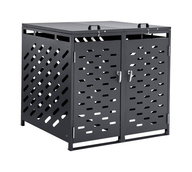 Šiukšliadėžių laikymo sandėliukas su grandinės dangčiu9