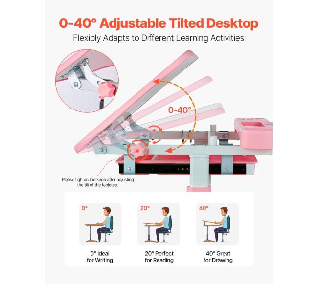 Kidsų vaikiškas reguliuojamo aukščio stalas ir kėdė su šviestuvu2