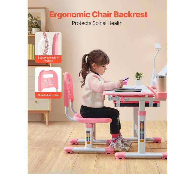 Kidsų vaikiškas reguliuojamo aukščio stalas ir kėdė su šviestuvu3