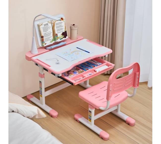 Kidsų vaikiškas reguliuojamo aukščio stalas ir kėdė su šviestuvu7