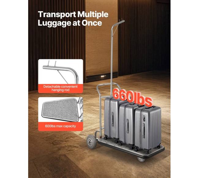 Bagažo vežimėlis 272 kg, 3 ratų, nerūdijantis plienas1