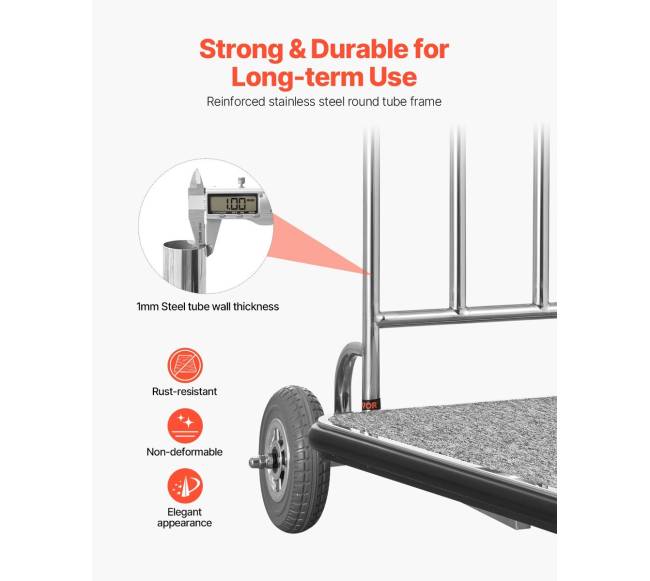 Bagažo vežimėlis 272 kg, 3 ratų, nerūdijantis plienas2