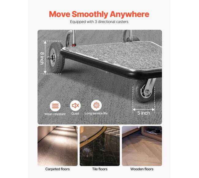 Bagažo vežimėlis 272 kg, 3 ratų, nerūdijantis plienas3