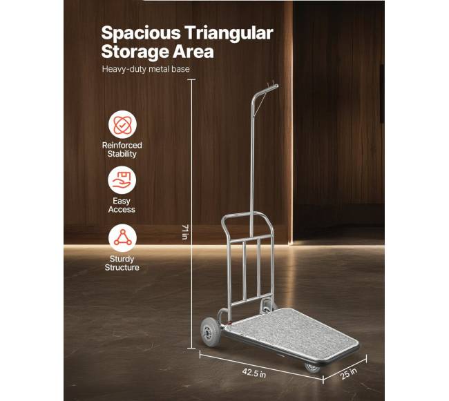 Bagažo vežimėlis 272 kg, 3 ratų, nerūdijantis plienas4