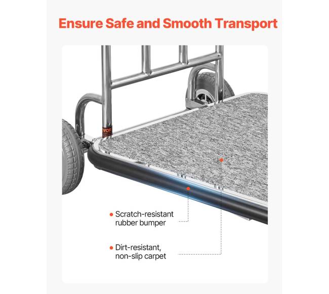 Bagažo vežimėlis 272 kg, 3 ratų, nerūdijantis plienas5