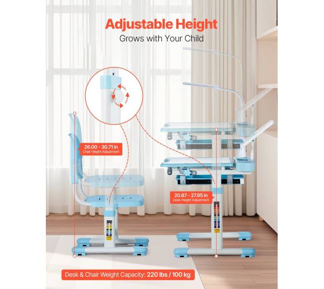 Vaikų kėdės ir stalo rinkinys su lempa1