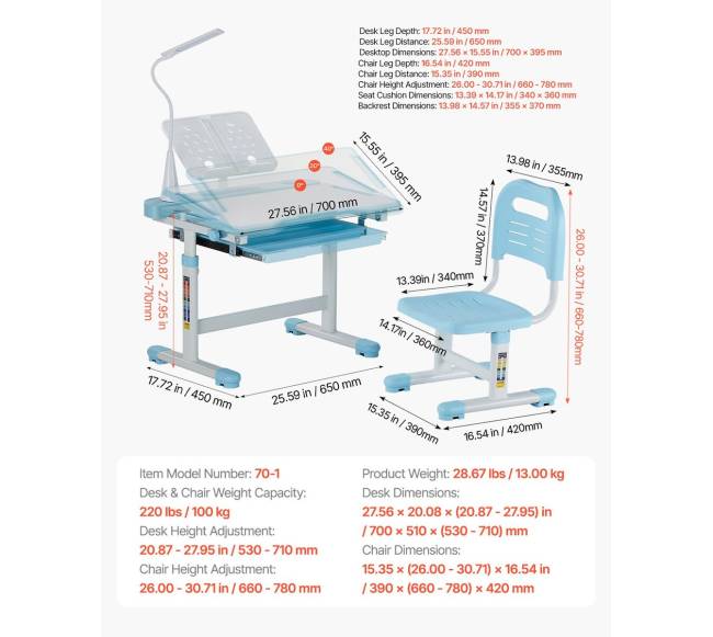 Vaikų kėdės ir stalo rinkinys su lempa6