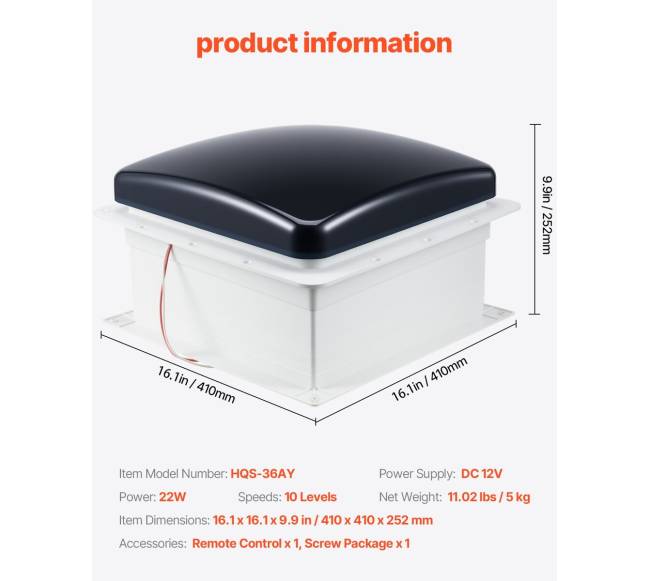 RV stogo vėdinimo ventiliatorius su nuotoliniu valdymu6