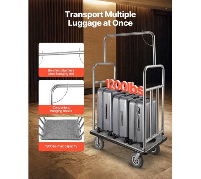 Viešbučio bagažo vežimėlis 544 kg nerūdijančio plieno1