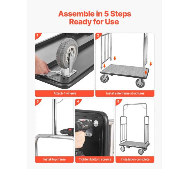 Viešbučio bagažo vežimėlis 544 kg nerūdijančio plieno5