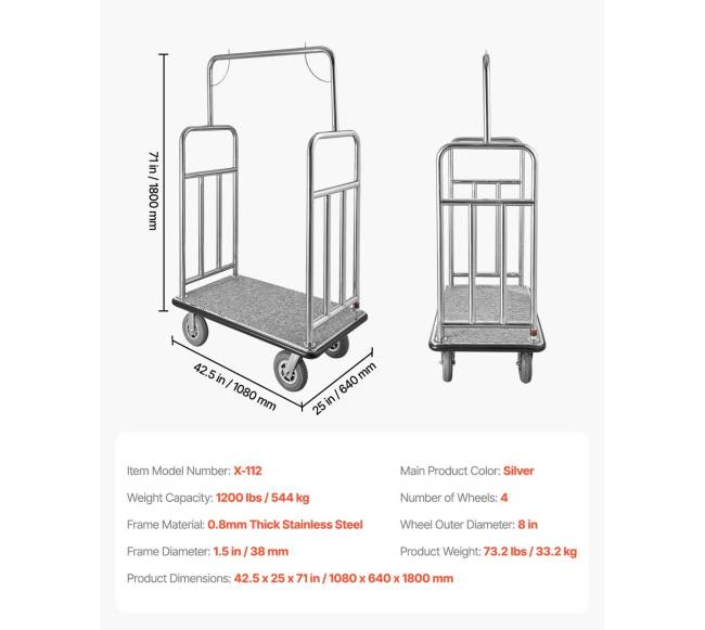 Viešbučio bagažo vežimėlis 544 kg nerūdijančio plieno6