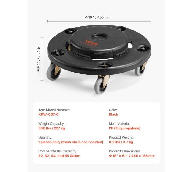Apvalus šiukšliadėžės vežimėlis 20-55 galonų talpai6