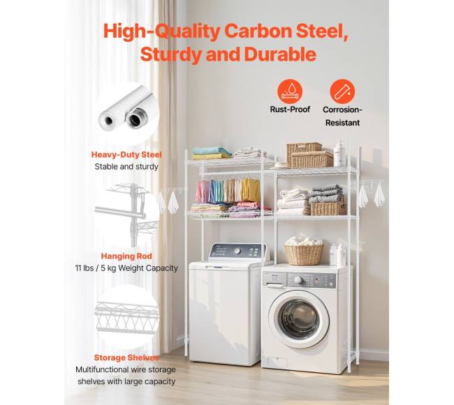 Virš skalbyklos ir džiovyklos lentyna su 4 lentynomis5