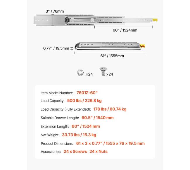 Minkštai užsidarančios stalčių bėgeliai 46-152 cm6