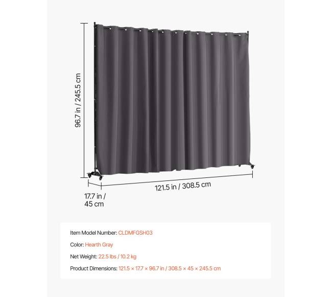 Mobilus kambario skiriamoji pertvara ant ratukų pilka6