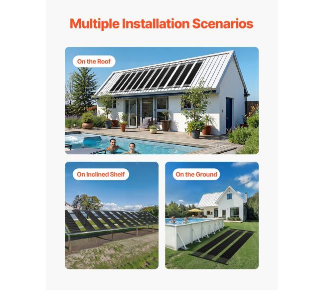 Saulės baseino šildytuvas, 4 x 3 m su 4 plokštėmis4